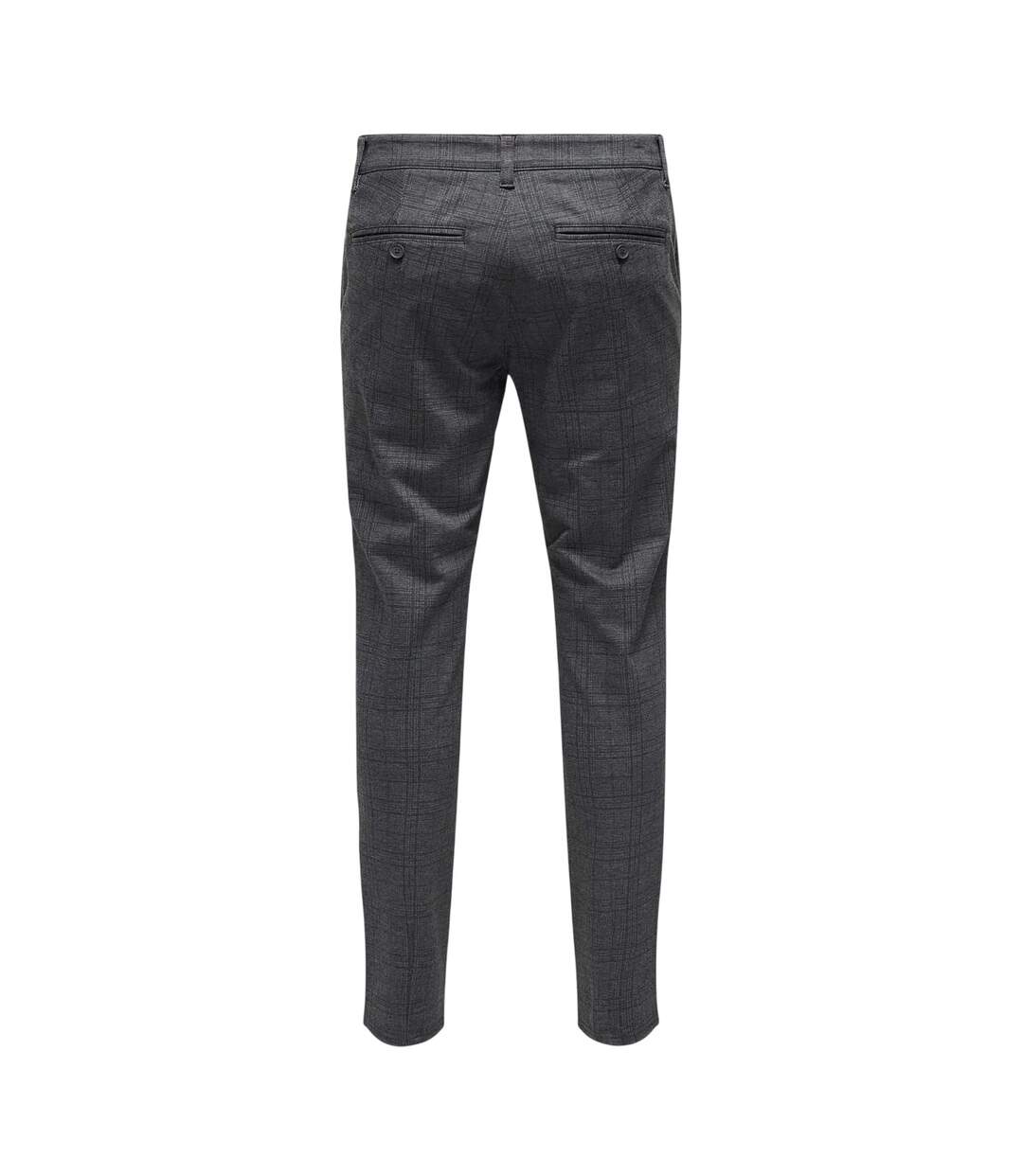 Mens Plaid Slim Chinos Grey Only-3