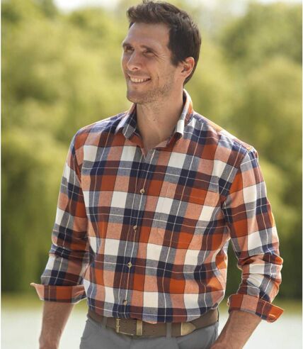 Men's Canada Lake Checked Flannel Shirt - Orange Navy Ecru