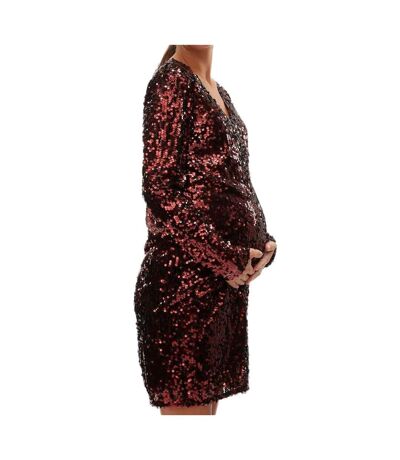 Robe à Sequin Rouge Femme Mamalicious Party Solid - L