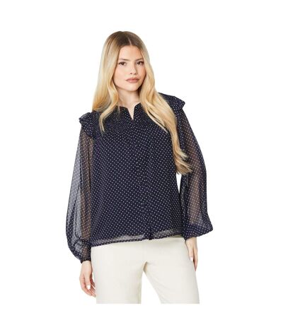 Womens/ladies spotted shirred yoke blouse navy Dorothy Perkins