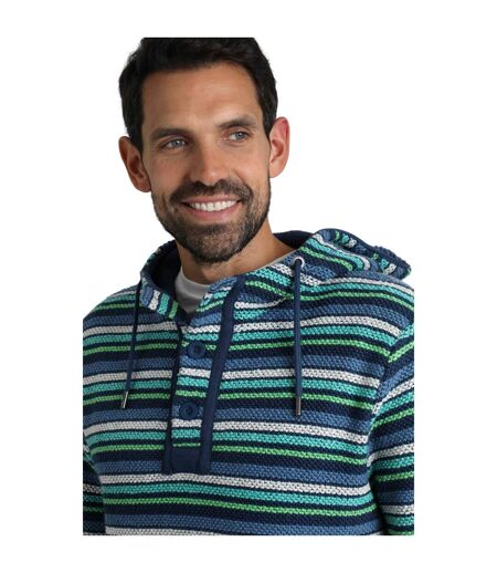 Mens payson striped macaroni button neck hoodie ensign blue Weird Fish