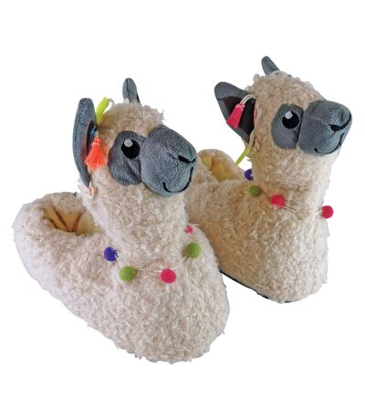 Ladies Llama Novelty Fluffy 3D House Slippers