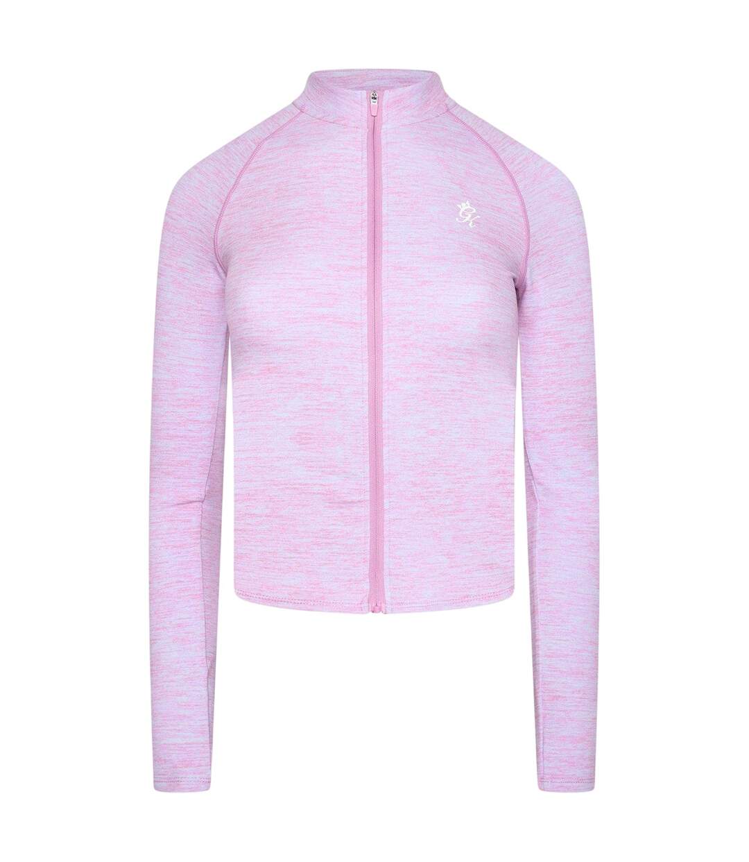 Womens/ladies Heathered Full Zip Raglan Jacket Pink Marl Gym King-2