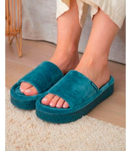 Isotoner Chaussons Mules ouvertes femme velours, plateforme 3,5 cm