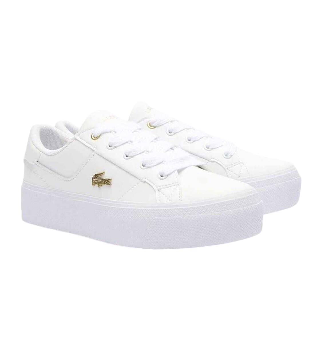 Womens/ladies Ziane Leather Platform Trainers White Gold Lacoste-4