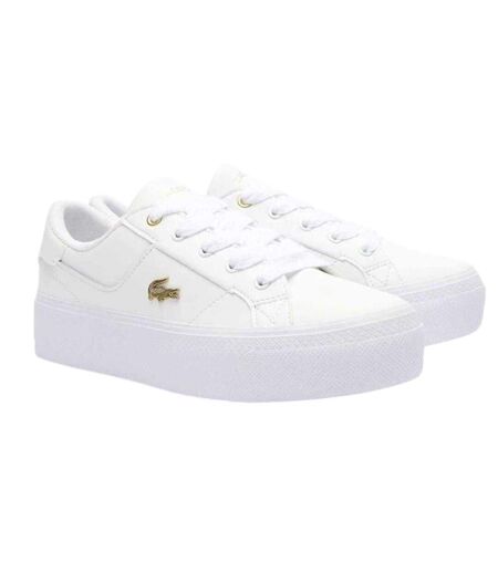 Womens/ladies Ziane Leather Platform Trainers White Gold Lacoste