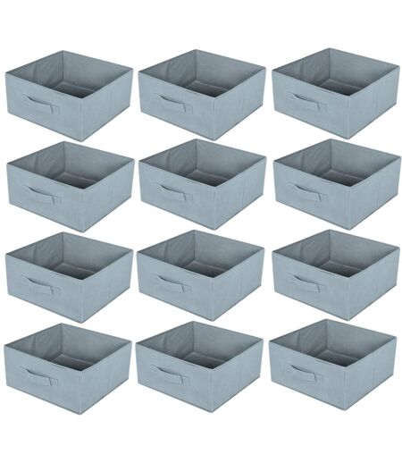 Lot de 12 boites de rangement pliables en tissus avec poignée - 30x30x15cm - Bleu clair