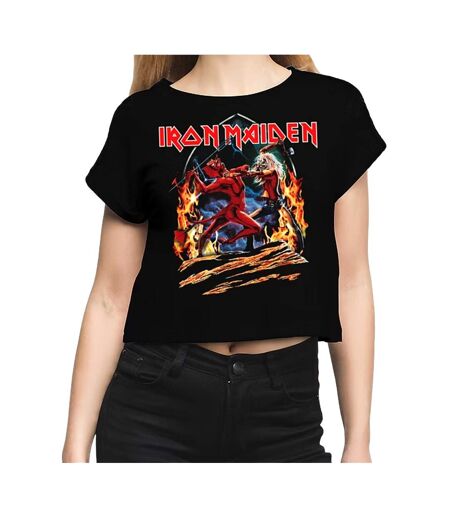 Womens/ladies Run To The Hills Iron Maiden Crop Top Charcoal Amplified