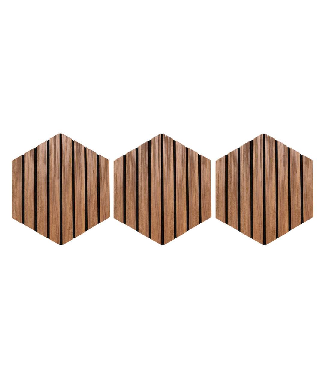 Lot de 3 Panneaux Déco Hexagonal Colva 30x26cm Marron-1