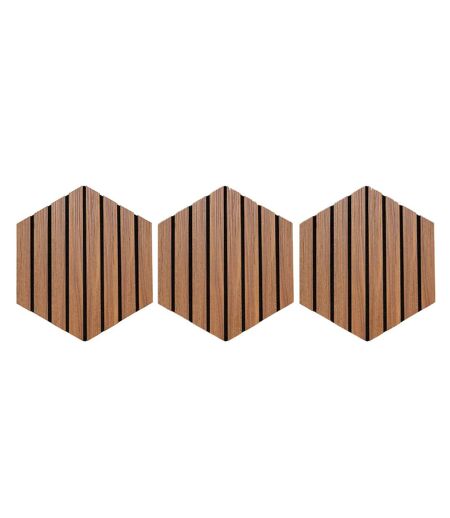 Lot de 3 Panneaux Déco Hexagonal Colva 30x26cm Marron