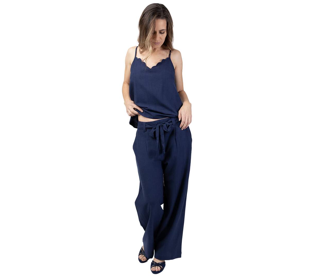 Pantalon uni SHERINE bleu marine Coton Du Monde-1