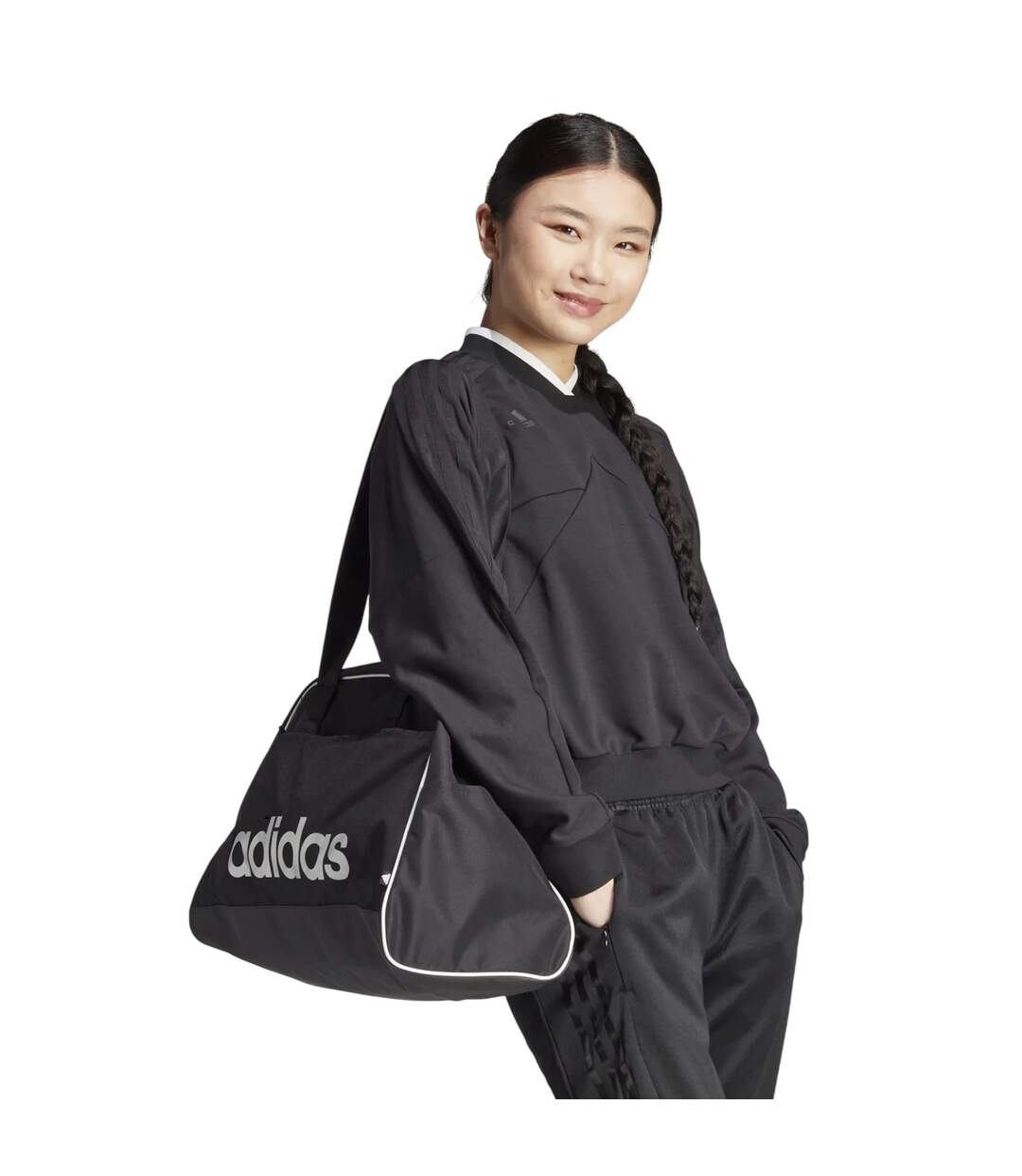 Womens/ladies Tiro 3 Stripes Crew Neck Sport Sweatshirt Black Adidas-4