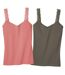 Pack of 2 Women's Lace Vest Tops - Khaki Pink