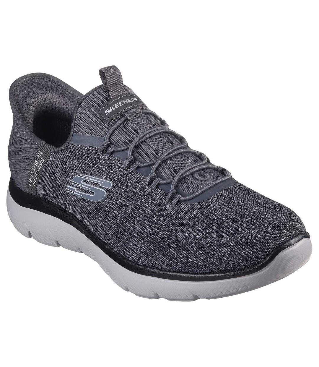 Mens Summits Key Pace Mesh Slip-in Flat Trainers Charcoal Skechers-1