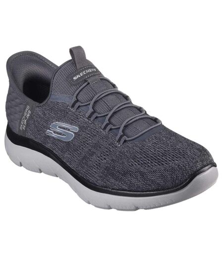 Mens Summits Key Pace Mesh Slip-in Flat Trainers Charcoal Skechers