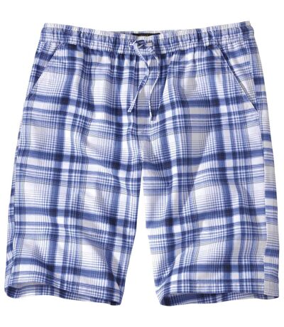 Men's Checked Shorts - White Blue 
