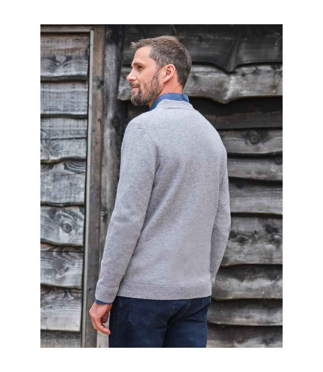 Mens Lambswool V Neck Cardigan Grey Marl WoolOvers-2