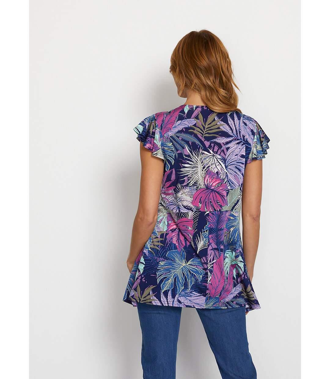T-shirt long col V effet drapé-2