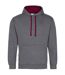 Womens/ladies varsity hoodie charcoal/burgundy Awdis