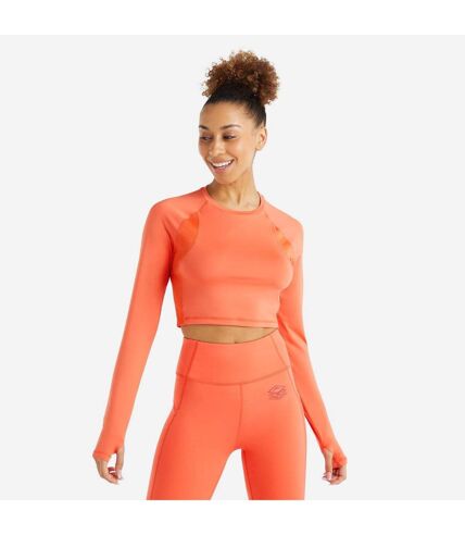 Umbro Womens/Ladies Pro Training Long-Sleeved Crop Top (Hot Coral) - UTUO2099
