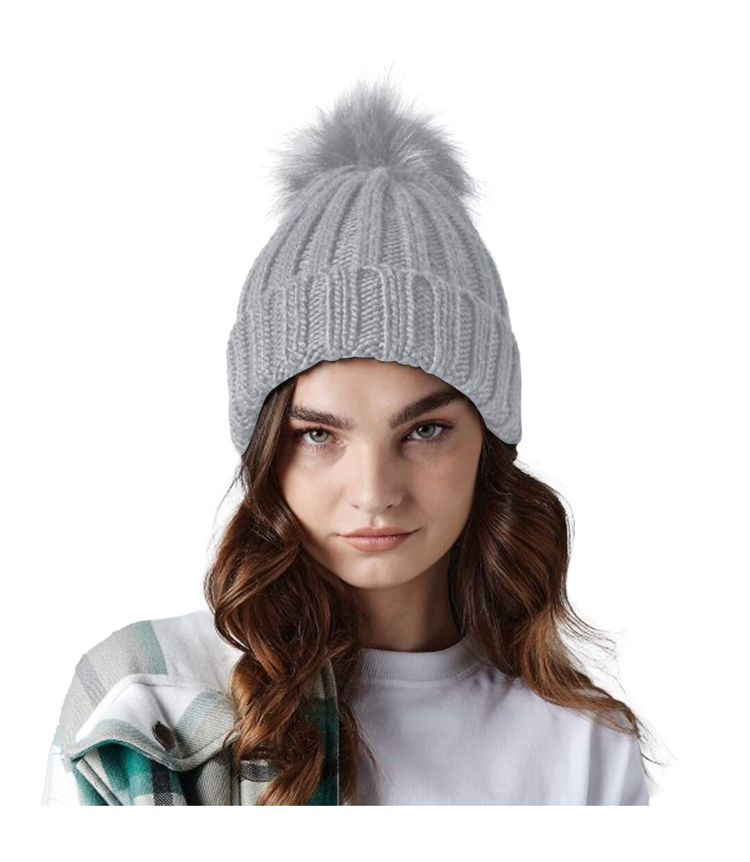 Beechfield Verbier - Bonnet à pompon imitation fourrure - Adulte mixte (Gris clair) - UTRW5804