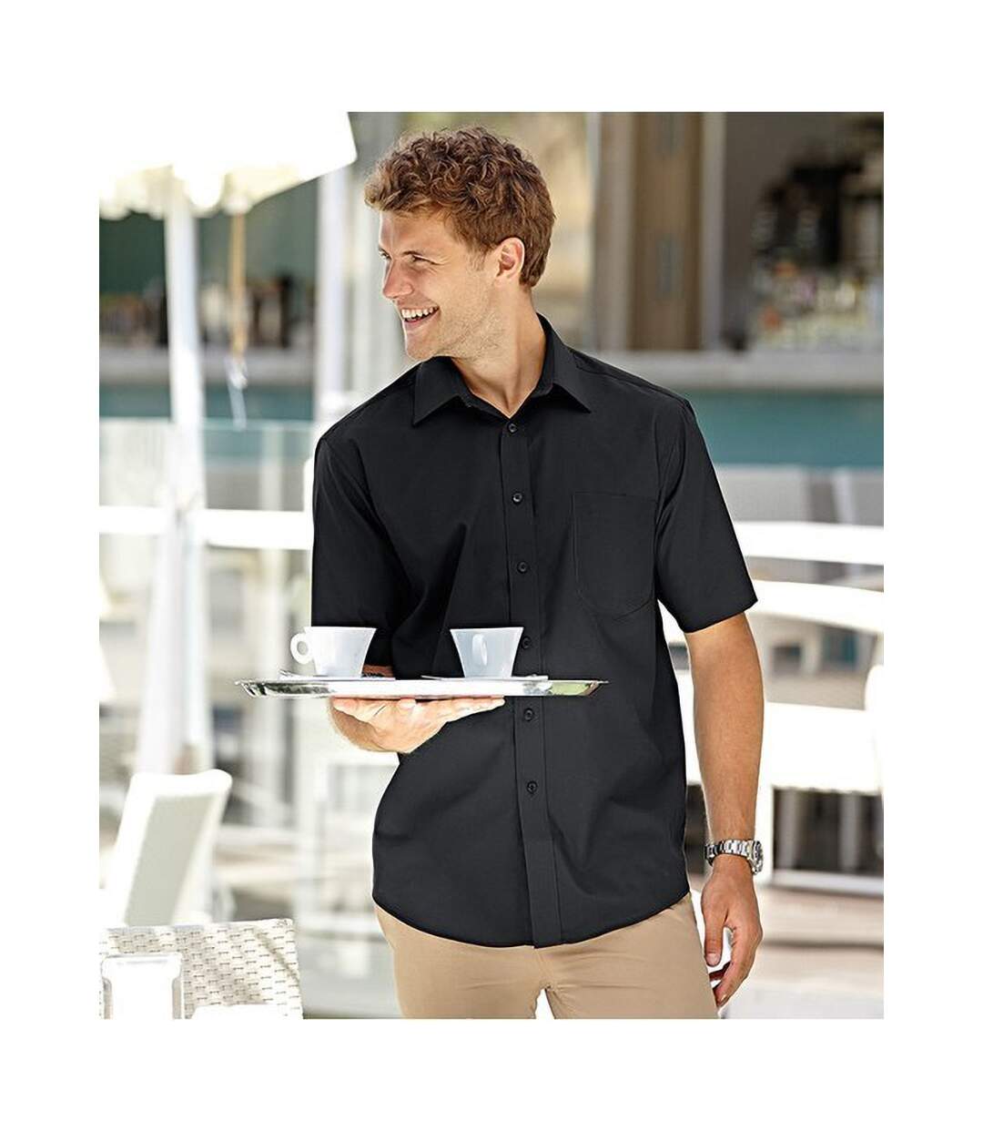 Russell Collection Mens Short Sleeve Ultimate Non-Iron Shirt (Black) - UTBC1037