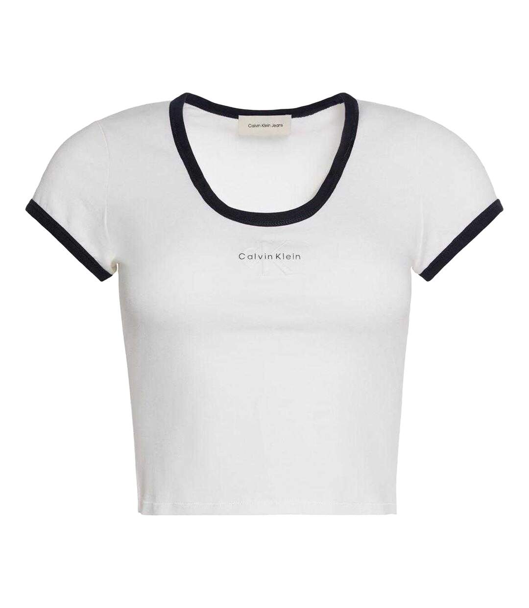 Womens/ladies Ringer Cropped T-shirt Bright White Calvin Klein-2