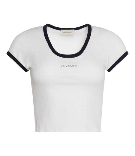 Womens/ladies Ringer Cropped T-shirt Bright White Calvin Klein