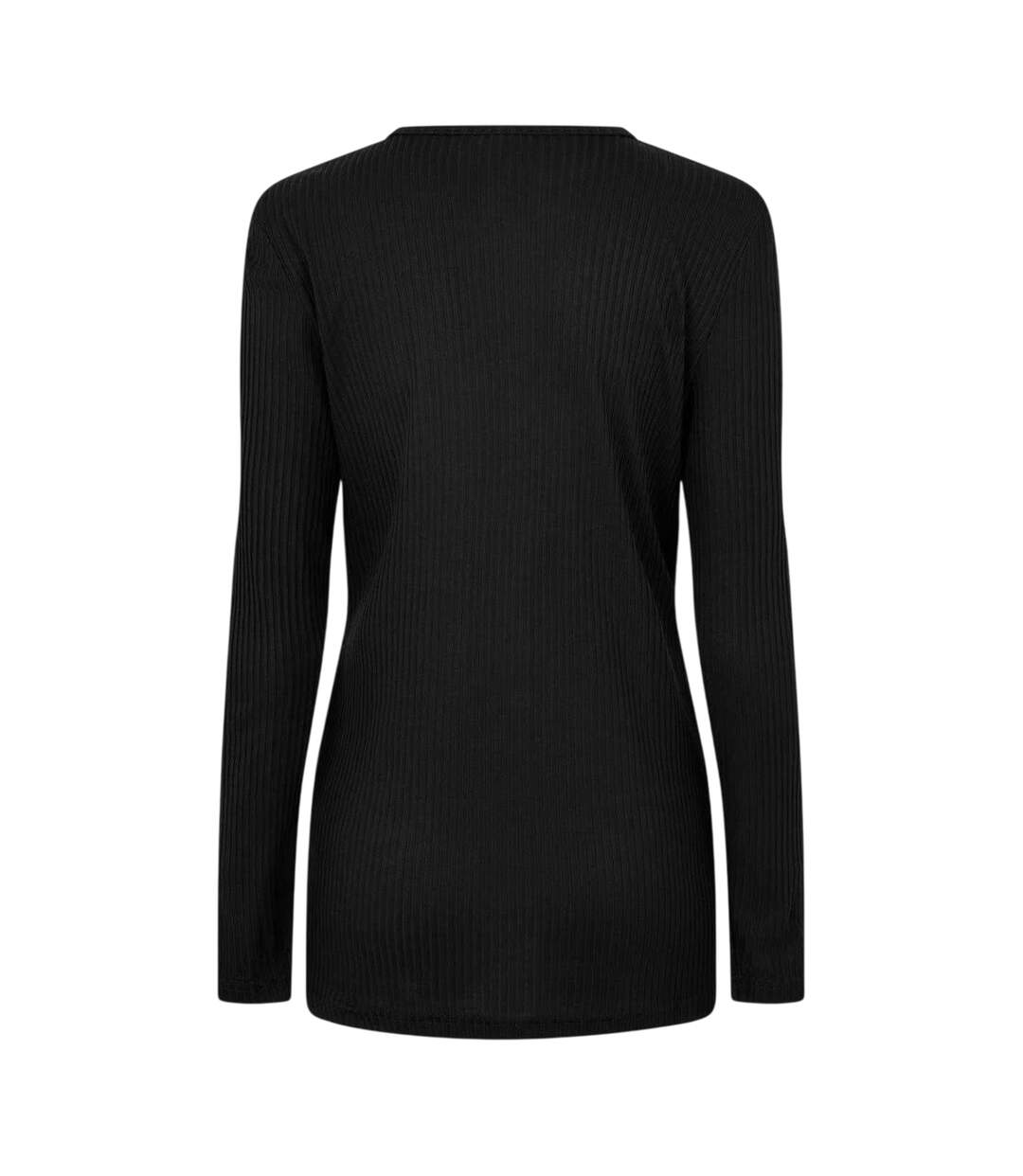 Womens/ladies Crew Neck Slim Long-sleeved Blouse Black Mamalicious-2