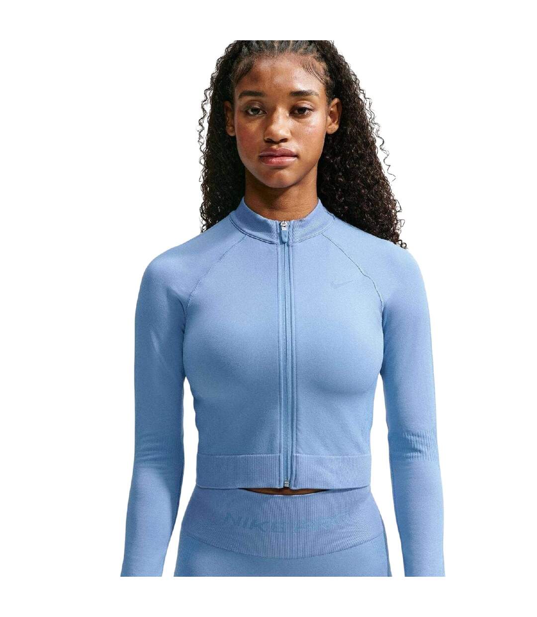 Womens/ladies Pro Seamless Jacket Worker Blue Nike-2
