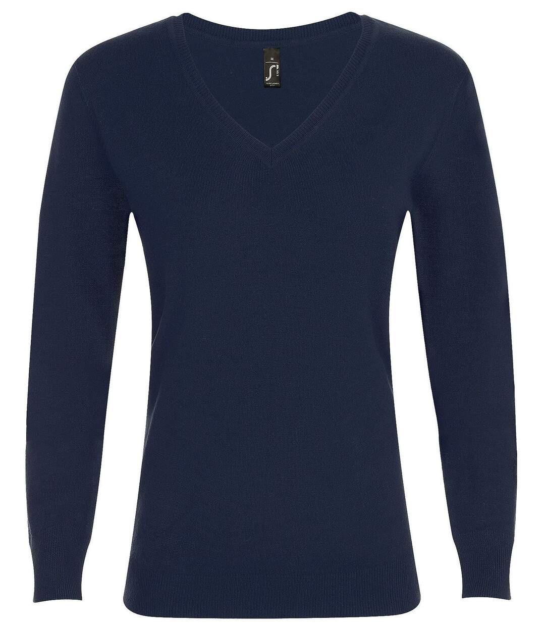 Pull classique col V - Femme - 01711 - bleu marine-2