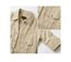Chemisier Femme Beige Lin et Coton Manches Retroussables-3