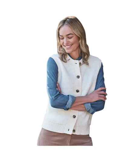Womens/ladies Textured Crew Neck Waistcoat Cream WoolOvers