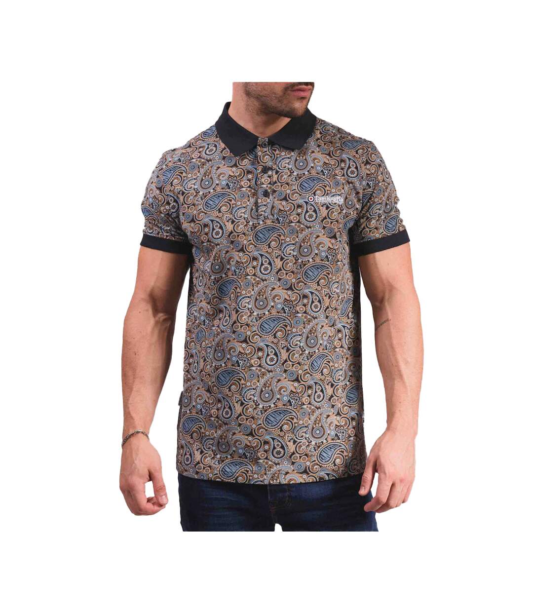 Polo Motif/style Cachemire Homme Bleu Marine Bleu Clair Lambretta-1