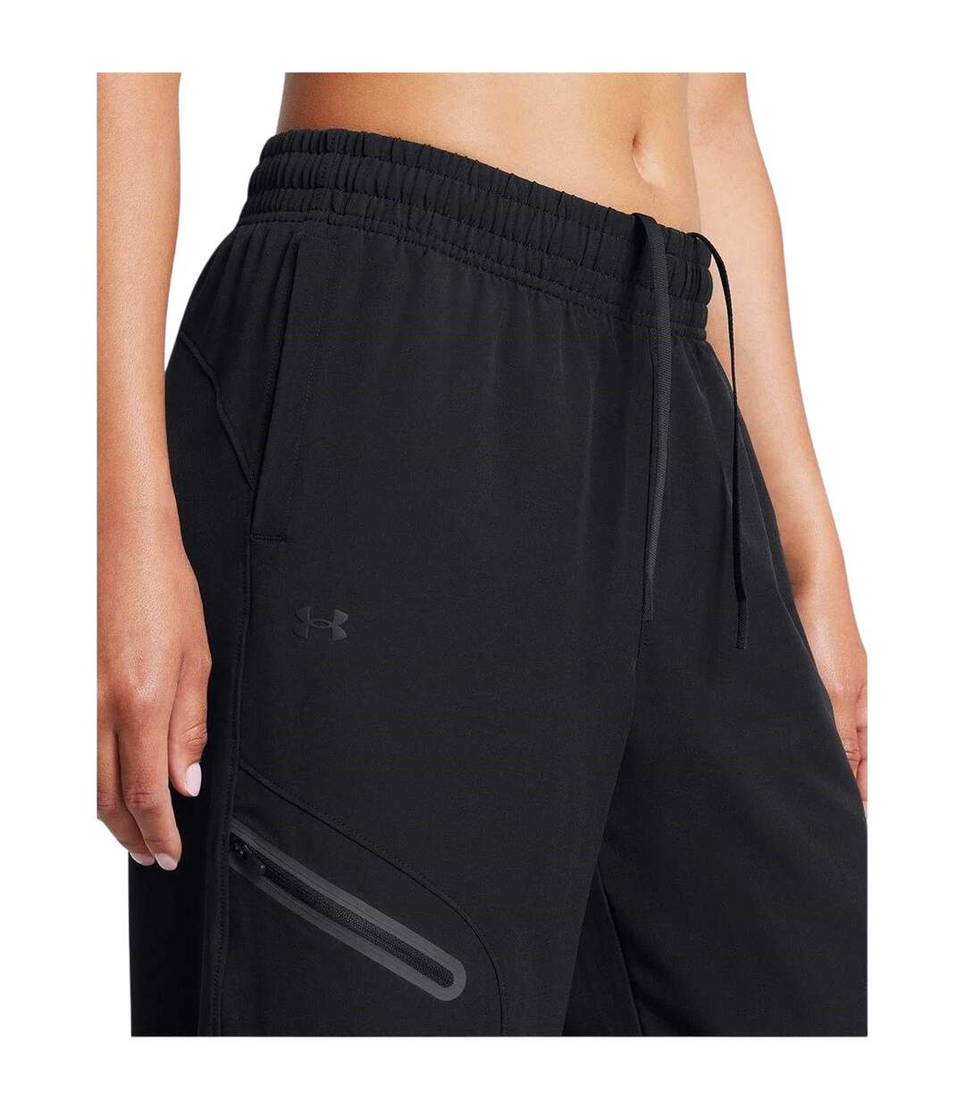 Womens/ladies Unstoppable Woven Zip Pocket Relaxed Fit Joggers Black Under Armour-3