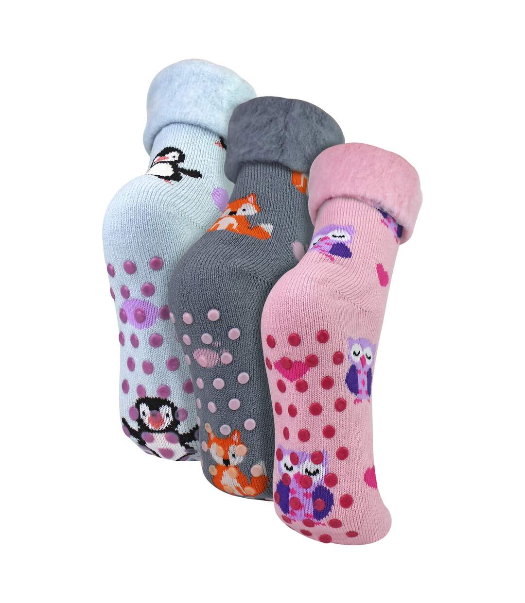3 Pack Ladies Bed Socks with Grips | Cute Animal Pattern Brushed Non Slip Socks-1