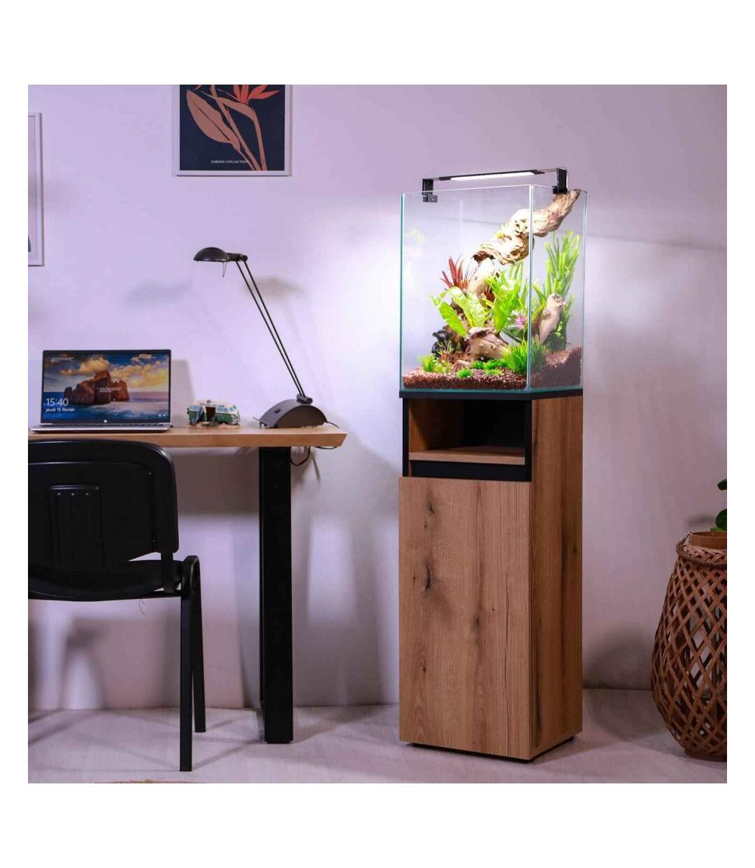 Kit aquarium colonne avec filtre et éclairage led 61 litres