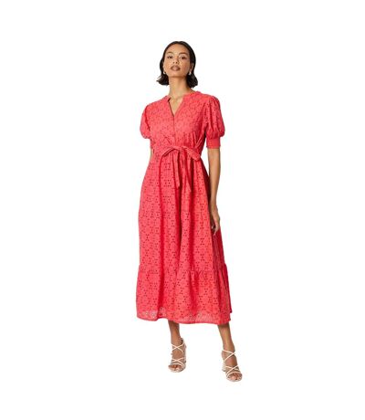 Womens/ladies broderie belt midi shirt dress hot pink Dorothy Perkins