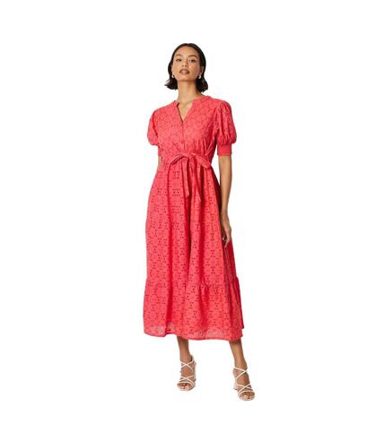 Womens/ladies broderie belt midi shirt dress hot pink Dorothy Perkins