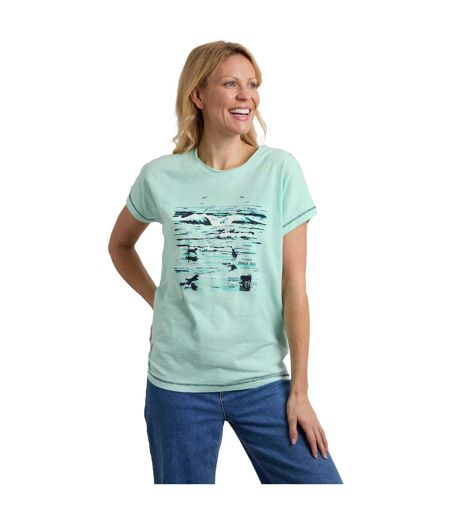 Womens/ladies beach run printed slub t-shirt seafoam Weird Fish