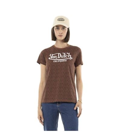 T-shirt femme col rond allover et print devant Leopard Vondutch