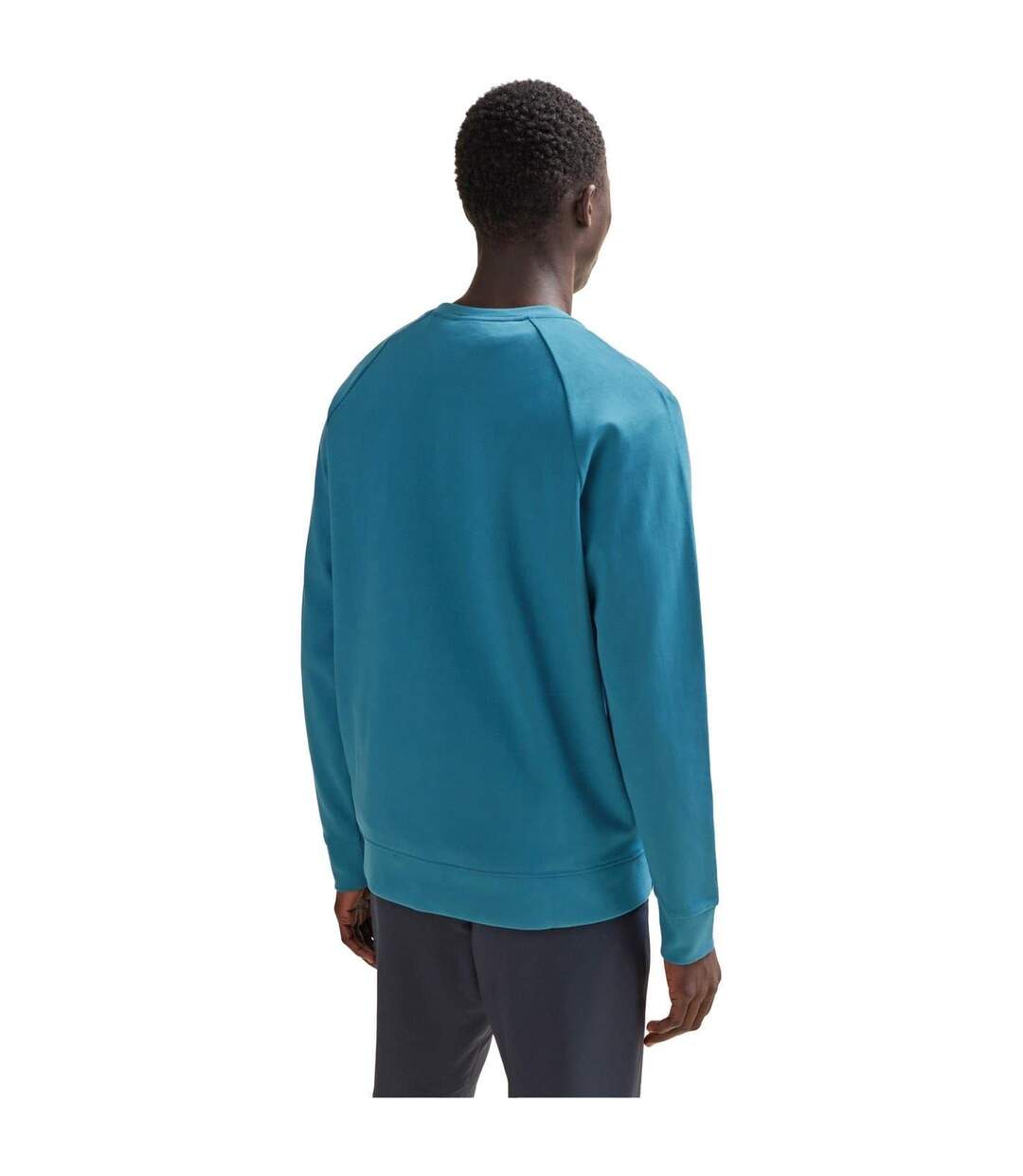 Mens Tonal Logo Ribbed Collar Raglan Sweatshirt Medium Blue Boss-3