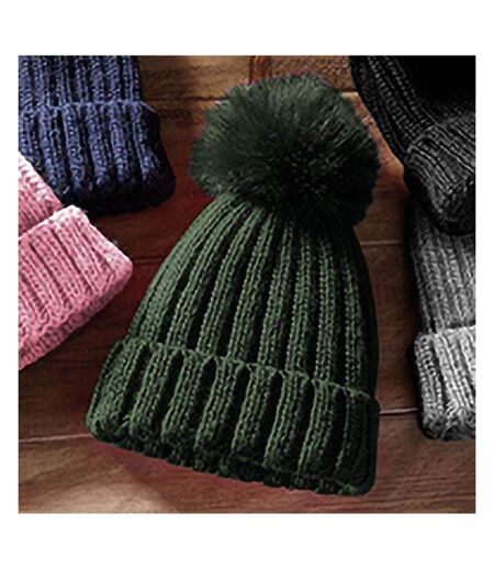 Verbier bonnet à pompon imitation fourrure adulte mixte olive foncé Beechfield