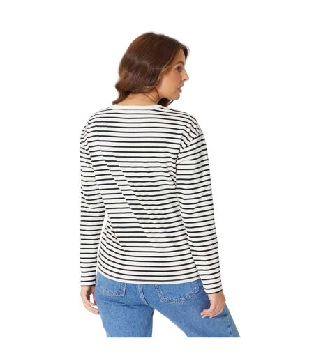 T-shirt Manches Longues Motif/style À Rayures Femme Crème Noir Be You