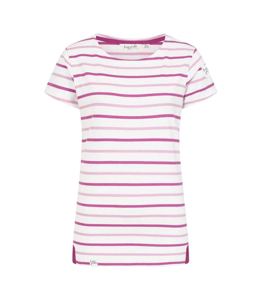 T-shirt Motif/style Blocs De Couleurs En Rayures Breton Femme Rose Lazy Jacks-1