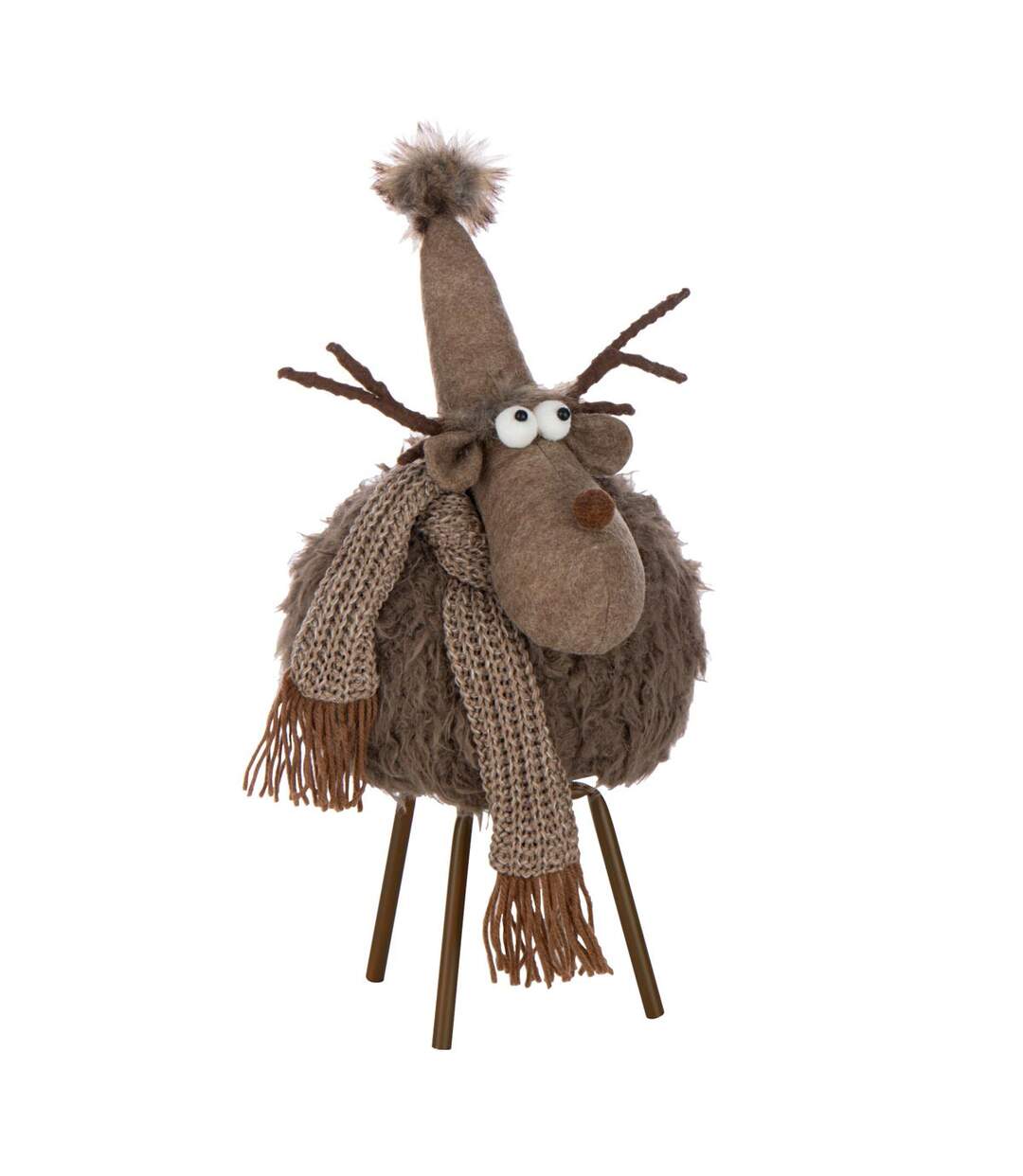 Statuette Renne Déco Bonnet & Foulard 46cm Marron-1