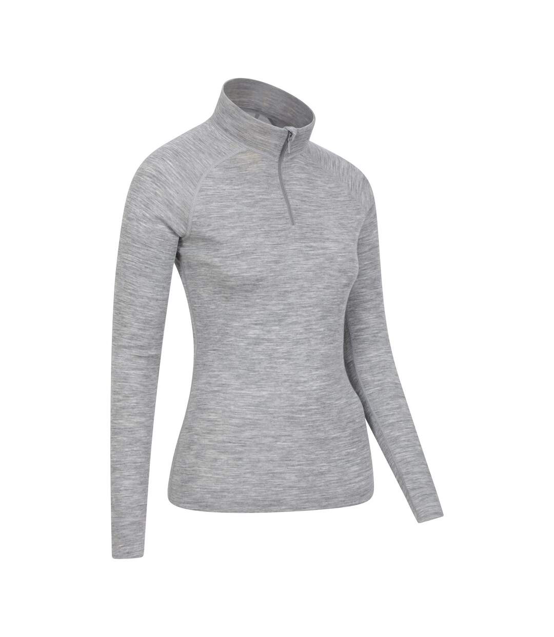 Womens/ladies merino wool zip neck thermal top light grey Mountain Warehouse