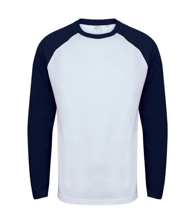 Skinnifit Mens Raglan Long Sleeve Baseball T-Shirt (White/Oxford Navy)