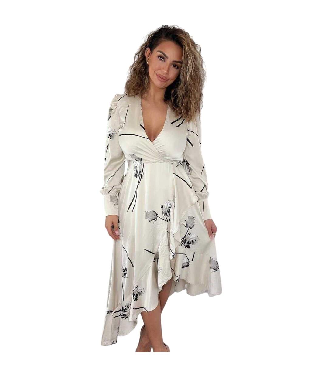 Robe Portefeuille Motif/style Floral Femme Beige Gris AX Paris-2