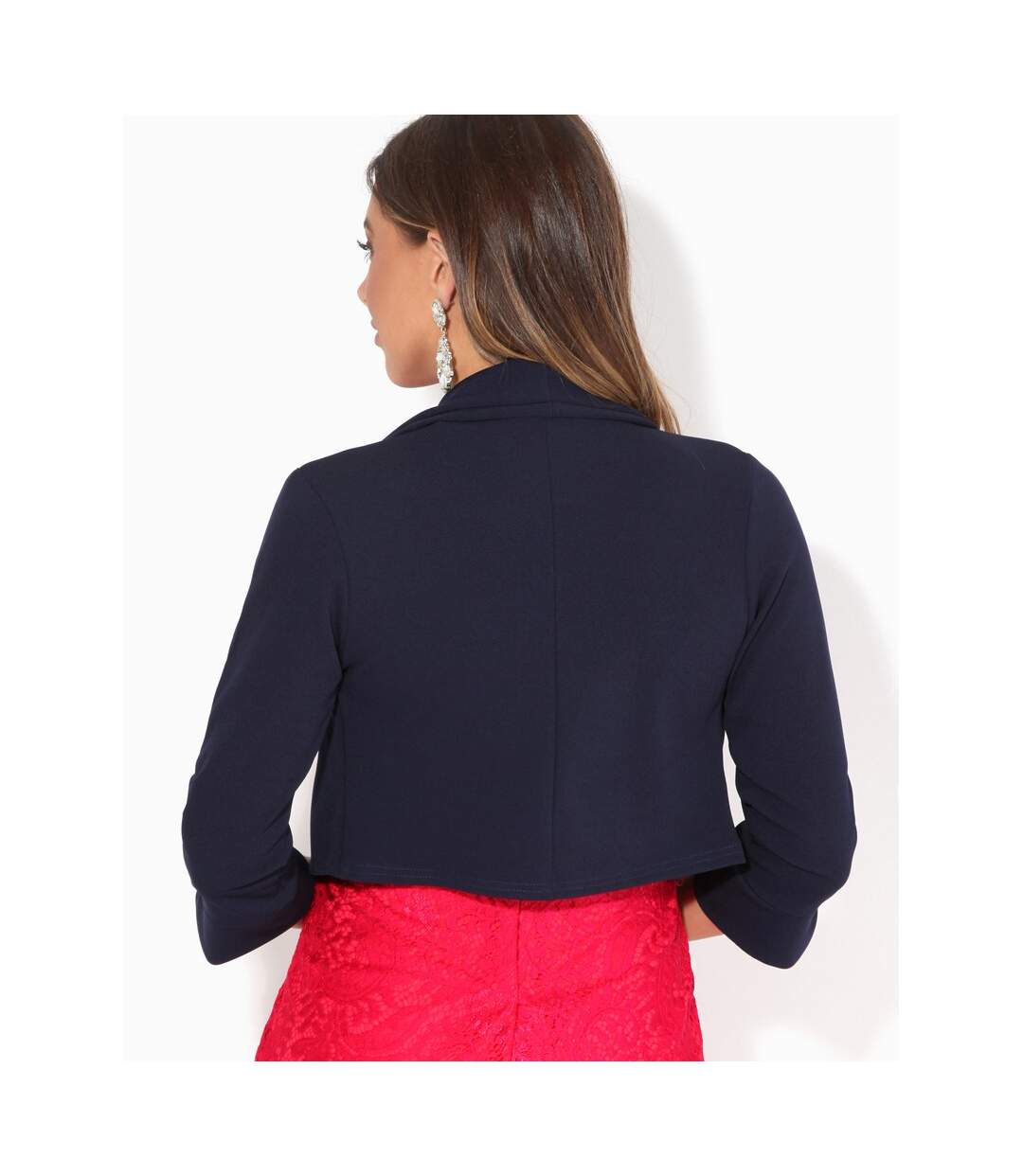 Womens/ladies wide lapel three-quarter sleeve shrug navy Krisp-2